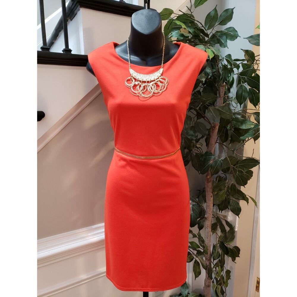 Kardashian Kollection Women Orange Back Cutout Zipper Waist Knee Length Dress S